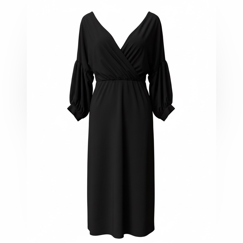 Fashion Nova Black Wrap Maxi Dress with Balloon Sleeves